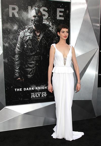 Anne Hathaway attending the Dark Knight Rises premiere in New York on July 15, 2012