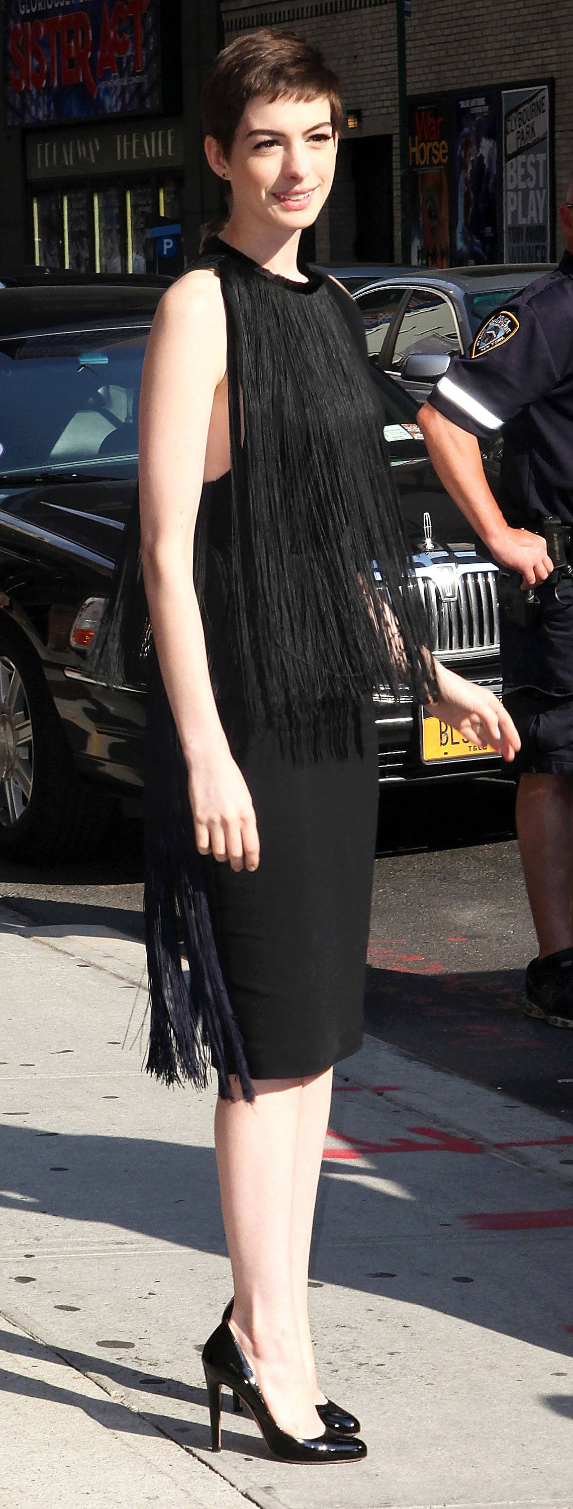 Anne Hathaway at Late Show with David Letterman in New York on July 11, 2012