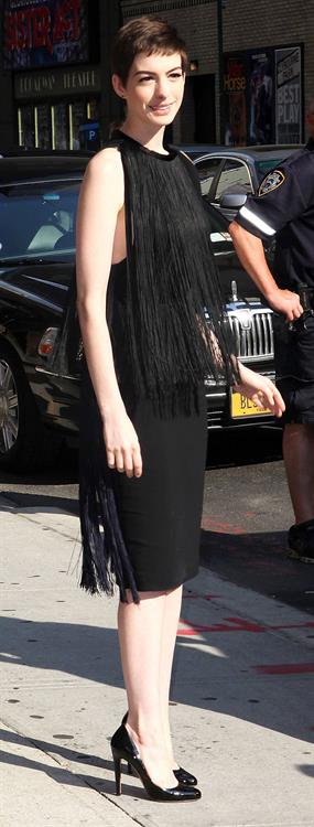 Anne Hathaway at Late Show with David Letterman in New York on July 11, 2012