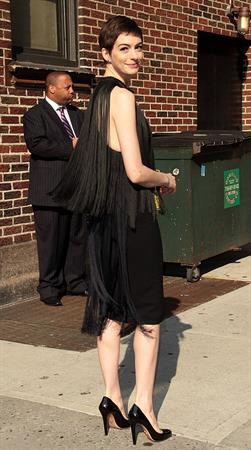 Anne Hathaway at Late Show with David Letterman in New York on July 11, 2012