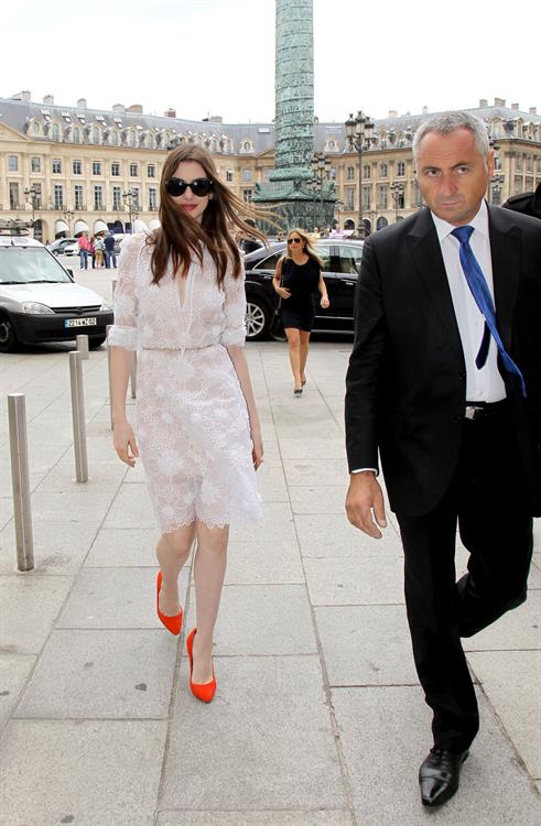 Anne Hathaway Givenchy private show for Anne Hathaway then visiting Chopard Jewelry in Paris on July 6, 2011