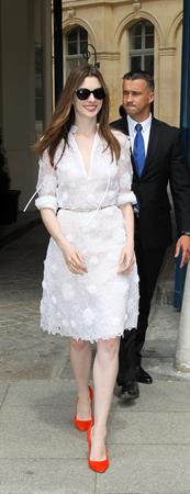 Anne Hathaway Givenchy private show for Anne Hathaway then visiting Chopard Jewelry in Paris on July 6, 2011