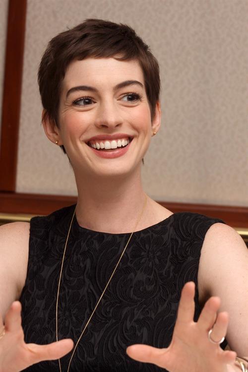 Anne Hathaway the Dark Knight Rises press conference portraits in Beverly Hills on July 8, 2012