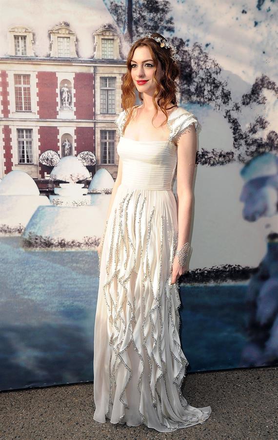 Anne Hathaway White Fairy Tale Love Ball in Paris on July 5, 2011