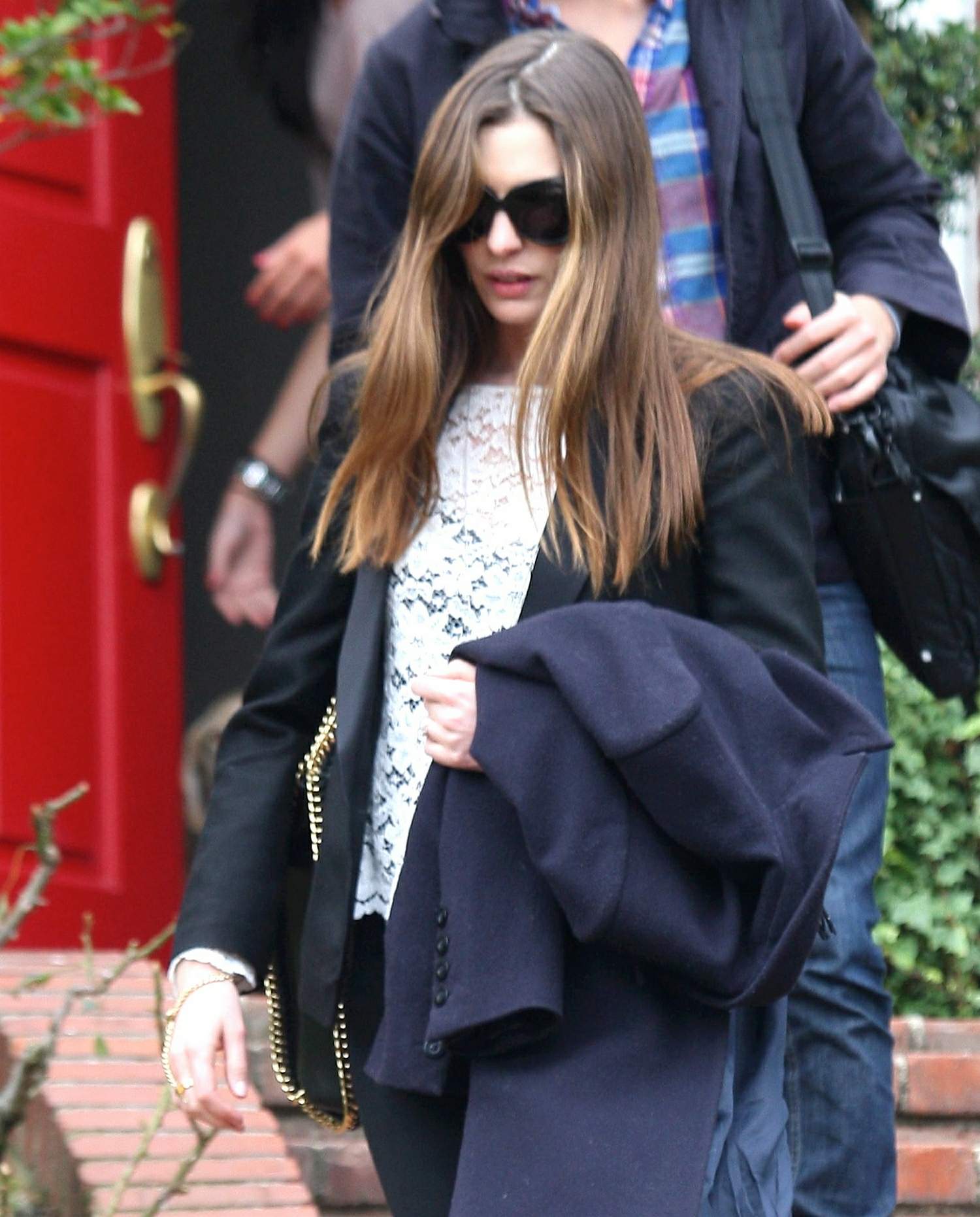 Anne Hathaway leaving a friends house in Beverly Hills on January 20, 2012