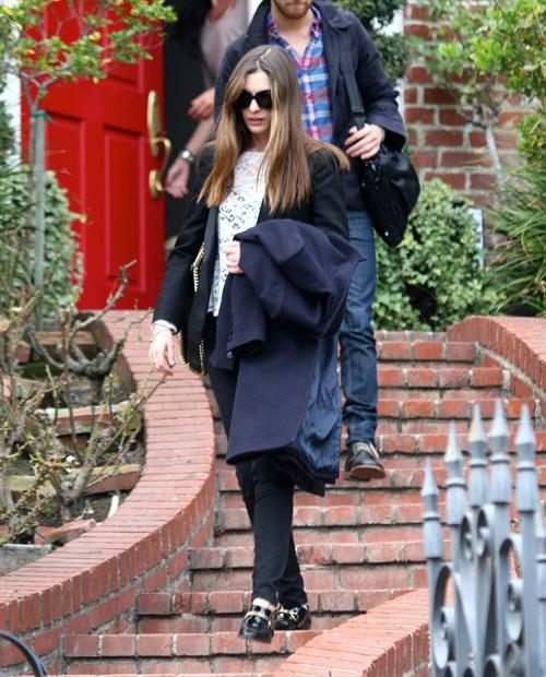 Anne Hathaway Pictures Anne Hathaway leaving a friends house in Beverly Hills on January 20, 2012
