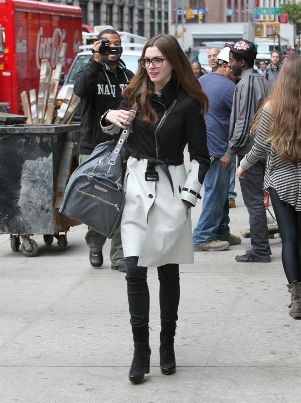 Anne Hathaway out in New York on October 26, 2011