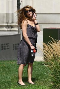 Ashley Greene walking her dog around her hotel in Detroit on July 17, 2010 
