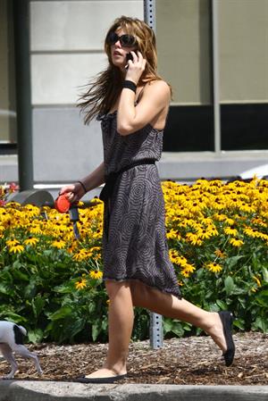 Ashley Greene walking her dog around her hotel in Detroit on July 17, 2010 
