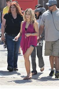 Selena Gomez, Vanessa Hudgens and Ashley Benson on the set of Spring Breakers on March 21, 2012