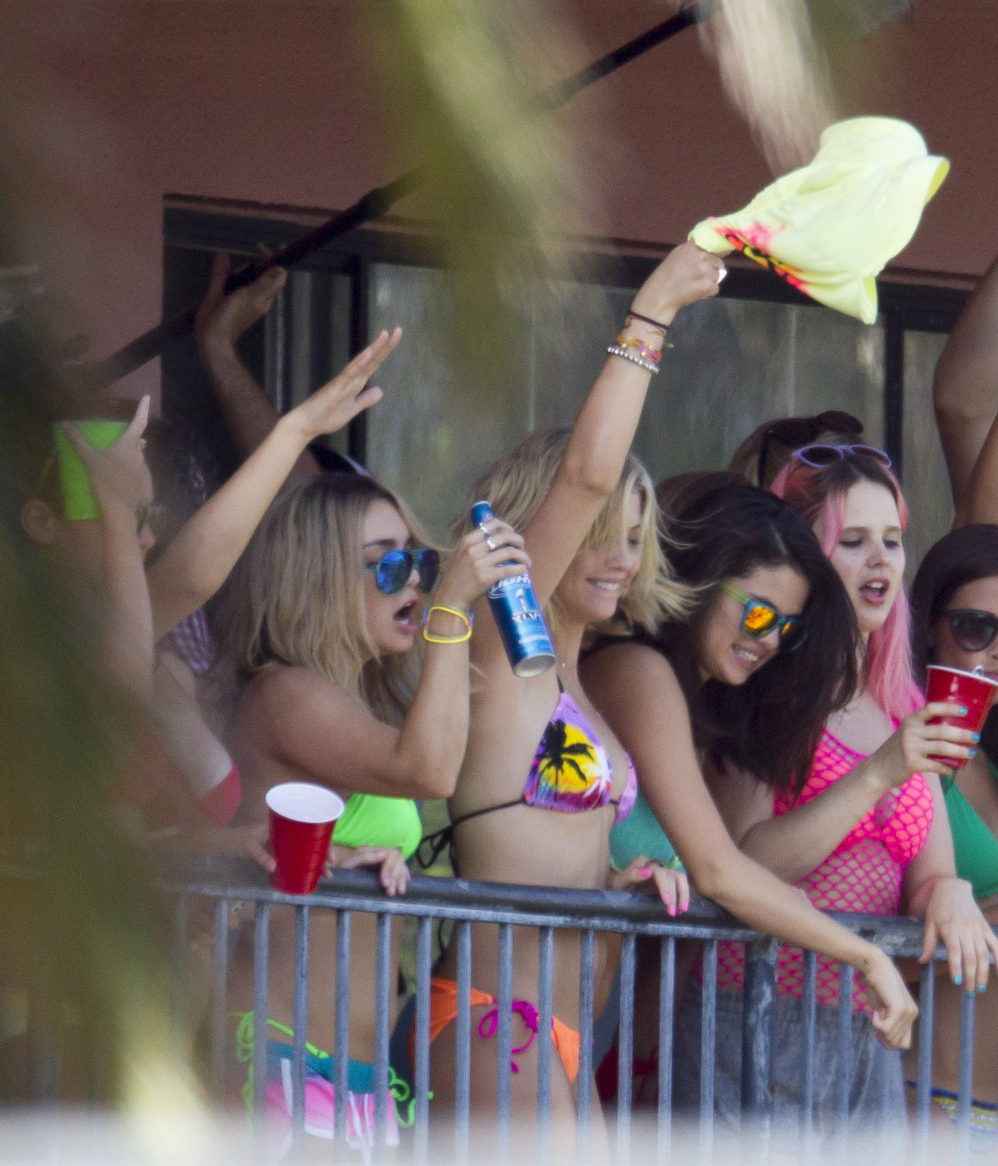 Selena Gomez, Vanessa Hudgens and Ashley Benson on the set of Spring Breakers on March 21, 2012