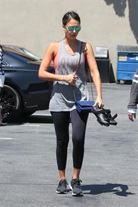 Jessica Alba in leggings outside a Soul Cycle class in Los Angeles, July 2015