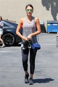 Jessica Alba in leggings outside a Soul Cycle class in Los Angeles, July 2015