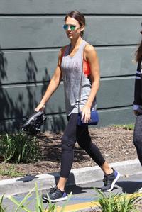 Jessica Alba in leggings outside a Soul Cycle class in Los Angeles, July 2015