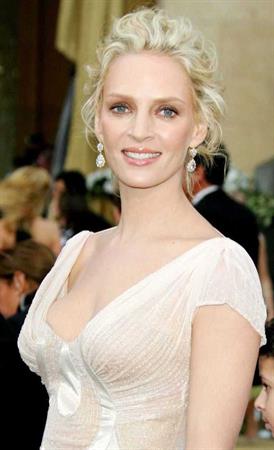 Uma Thurman in a white dress