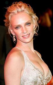Uma Thurman in a white dress