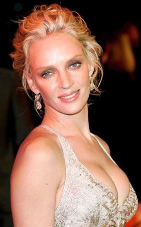 Uma Thurman in a white dress