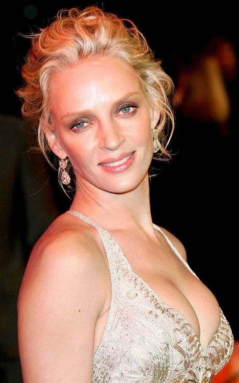 Uma Thurman in a white dress