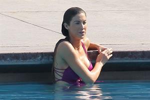 Katherine Webb, Miss Alabama USA 2012, in a pink swimsuit on the set for the TV show 'Celebrity Diving' in Los Angeles.