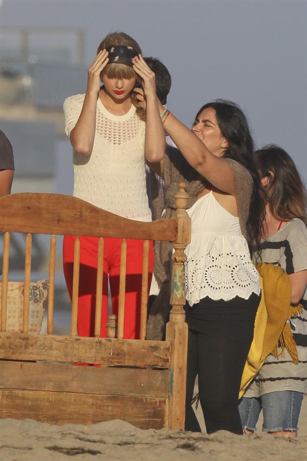 Taylor Swift on the set of a photoshoot in Malibu July 24, 2012