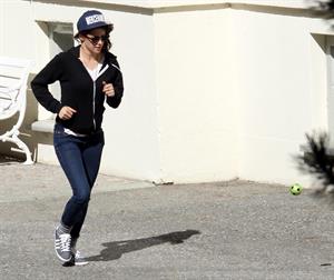 Kristen Stewart playing with a ball on the set of  Sils Maria  in Switzerland September 20, 2013  