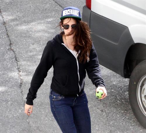 Kristen Stewart playing with a ball on the set of  Sils Maria  in Switzerland September 20, 2013  