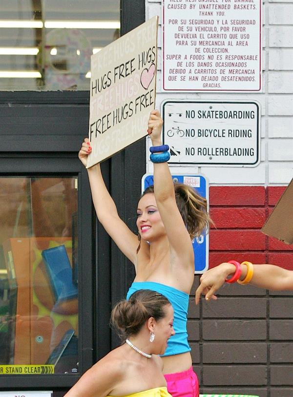 Olivia Wilde in shorts on the set of film free hugs in California July 29, 2011 