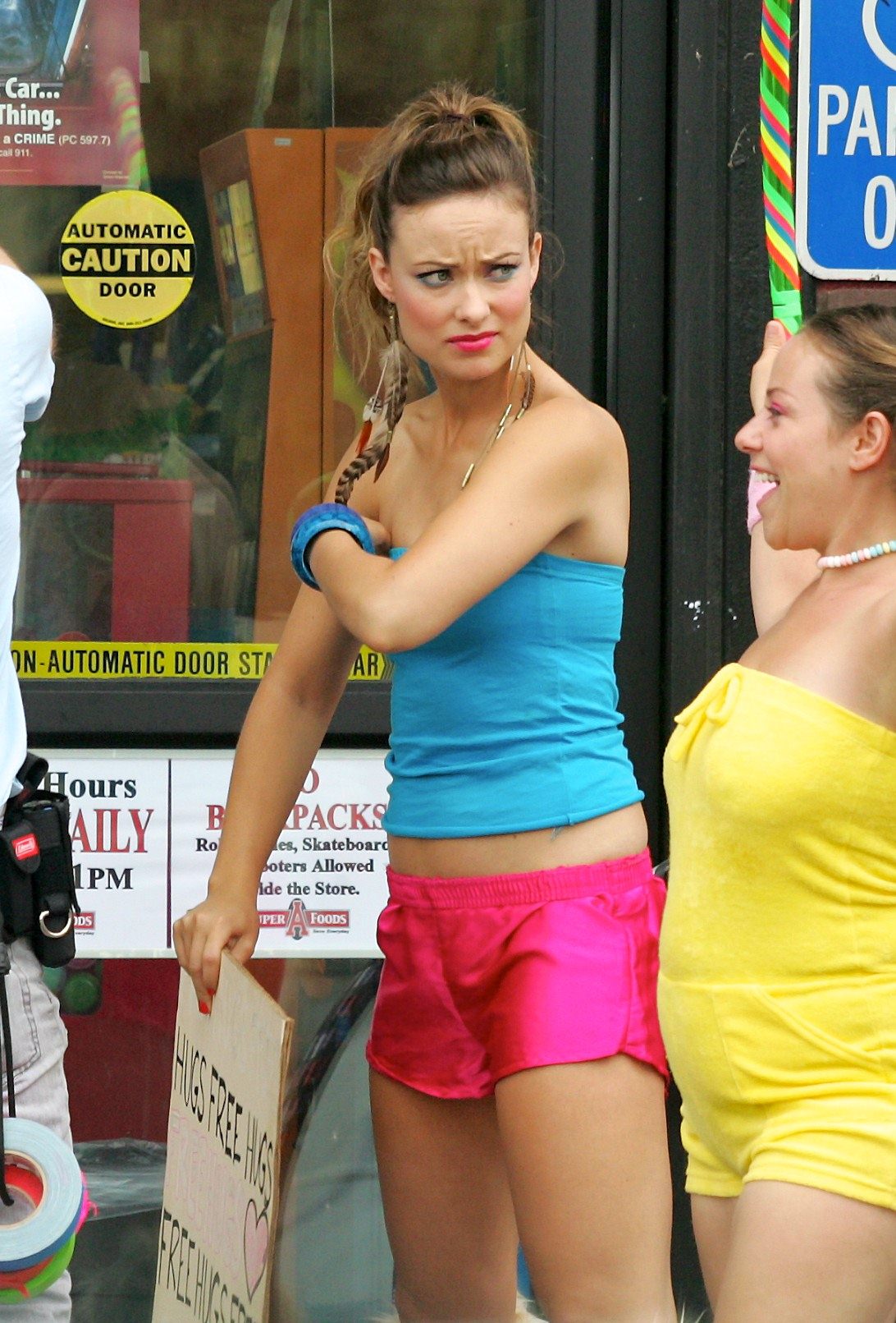 Olivia Wilde in shorts on the set of film free hugs in California July 29, 2011 
