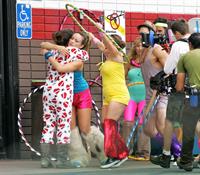 Olivia Wilde in shorts on the set of film free hugs in California July 29, 2011 