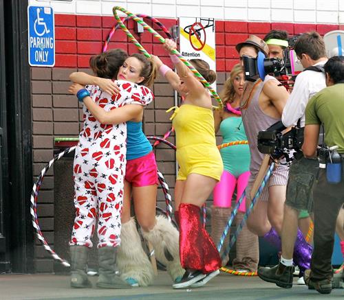 Olivia Wilde in shorts on the set of film free hugs in California July 29, 2011 