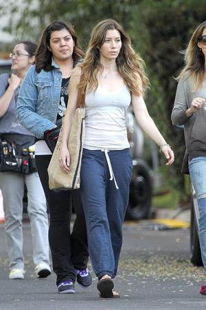 Jessica Biel – “Shiva and May” set candids, LA 10/17/13 