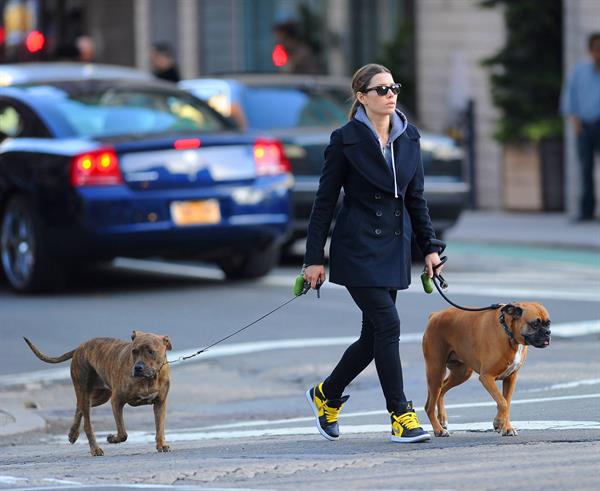 Jessica Biel Takes her two dogs for a long walk in SoHo (May 4, 2013) 