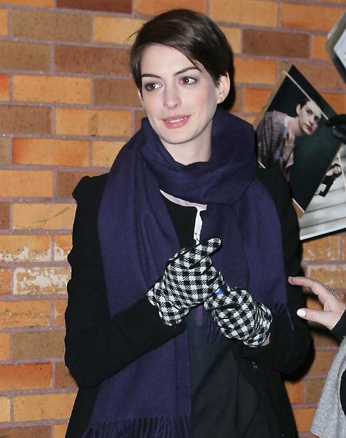 Anne Hathaway outside of The Daily Show with Jon Stewart in NYC. January 7-2013 