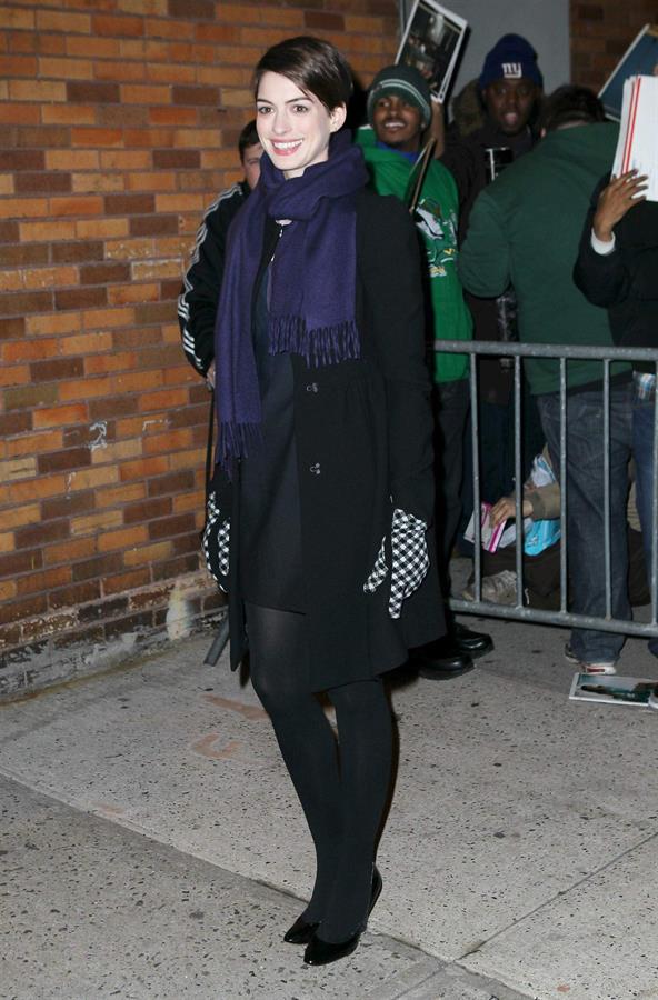 Anne Hathaway outside of The Daily Show with Jon Stewart in NYC. January 7-2013 