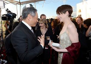 Anne Hathaway attends the Critics' Choice Movie Awards 2013 with Skinnygirl Cocktails at Barkar Hangar