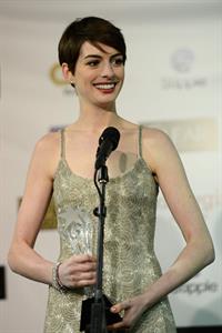 Anne Hathaway attends the Critics' Choice Movie Awards 2013 with Skinnygirl Cocktails at Barkar Hangar