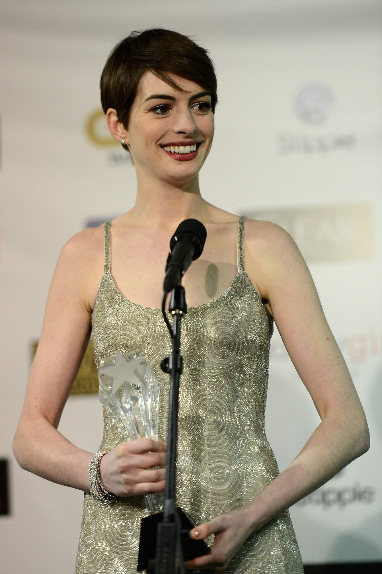 Anne Hathaway attends the Critics' Choice Movie Awards 2013 with Skinnygirl Cocktails at Barkar Hangar