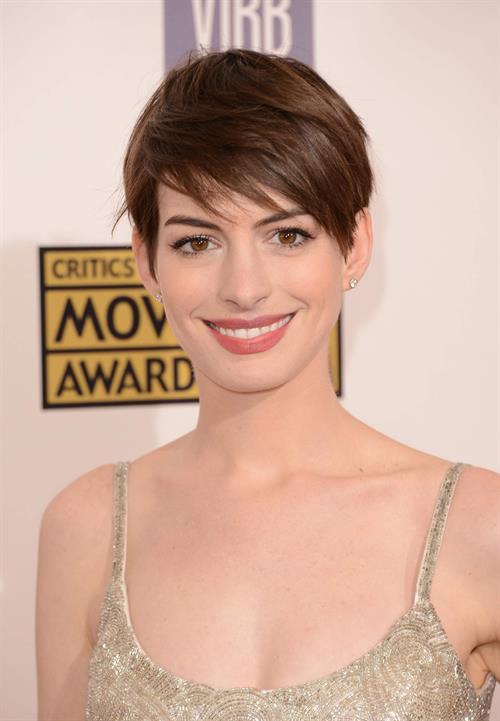 Anne Hathaway attends the Critics' Choice Movie Awards 2013 with Skinnygirl Cocktails at Barkar Hangar