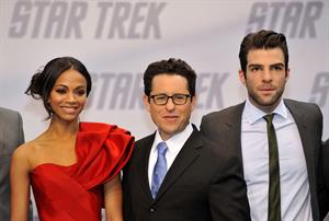 Zoe Saldana poses on the red carpet during the German premiere of the movie Star Trek April 16   
