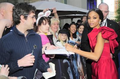 Zoe Saldana poses on the red carpet during the German premiere of the movie Star Trek April 16   