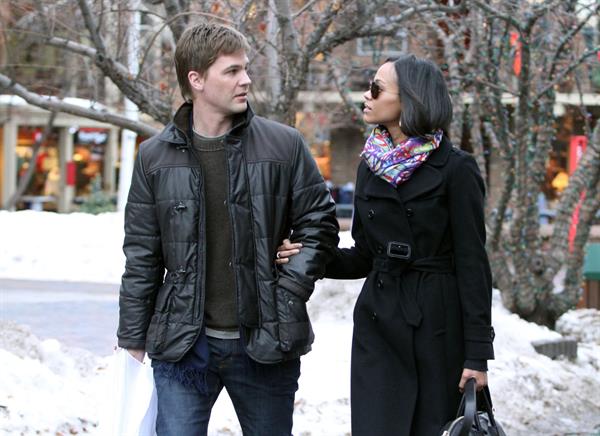 Zoe Saldana - Enjoyed a stroll with her boyfriend Keith Britton in Aspen, Colorado Dec 21, 2010 