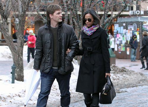 Zoe Saldana - Enjoyed a stroll with her boyfriend Keith Britton in Aspen, Colorado Dec 21, 2010 