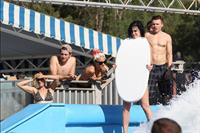 Katy Perry talks with a group of her friends after spending the afternoon at Raging Waters in San Dimas, California on August 12, 2012