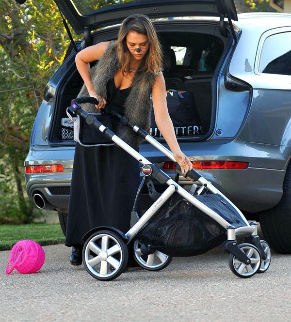 Jessica Alba heading to a Halloween party in Santa Monica on Oct 31, 2011