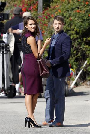 Jessica Alba “How to Make Love Like an Englishman” set candids in Los Angeles, November 4, 2013 