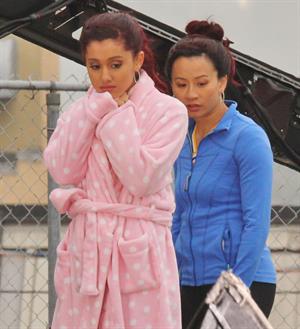 Ariana Grande In Tights On Set of 'Swindle' in Vancouver (10/11/12) 