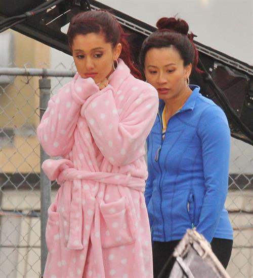 Ariana Grande In Tights On Set of 'Swindle' in Vancouver (10/11/12) 