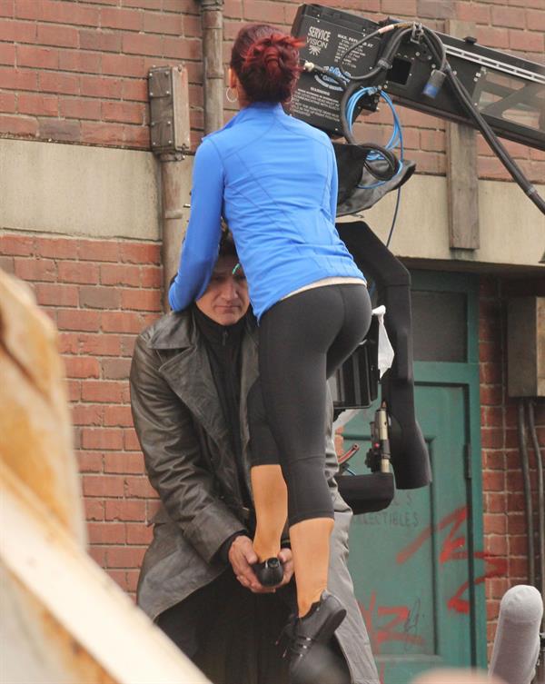 Ariana Grande In Tights On Set of 'Swindle' in Vancouver (10/11/12) 