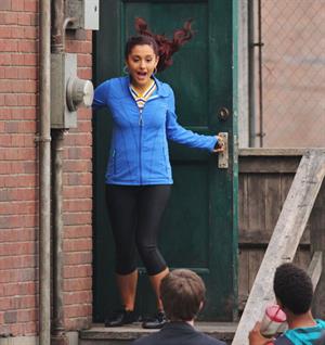 Ariana Grande In Tights On Set of 'Swindle' in Vancouver (10/11/12) 