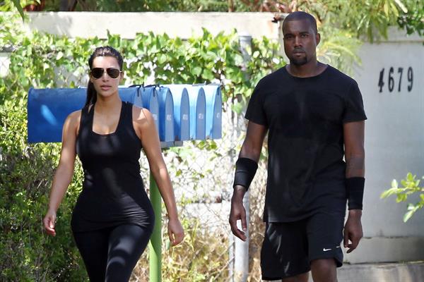 Kim Kardashian and Kanye West out for a walk in Beverly Hills in August 11, 2012